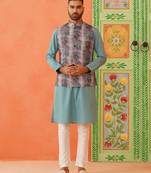 Green printed jacket kurta set