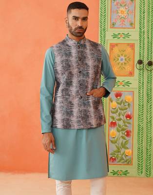 Green printed jacket kurta set 3