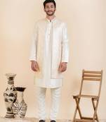 Off white embroidered bundi with kurta set
