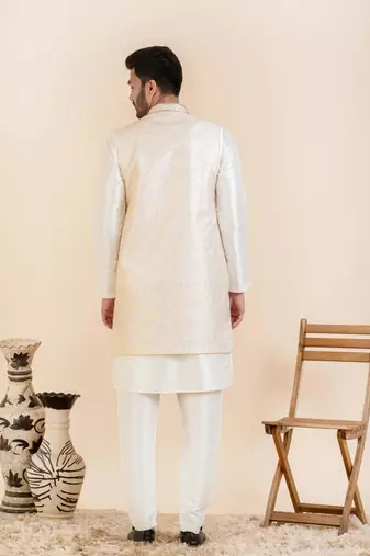 Off white embroidered bundi with kurta set
