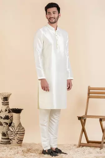 Off white embroidered bundi with kurta set
