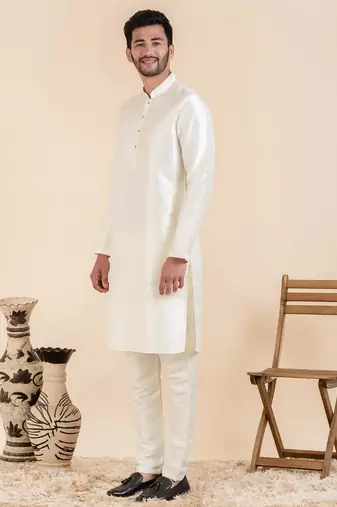 Off white embroidered bundi with kurta set