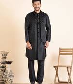 Black lazer cut jacket with front open kurta set