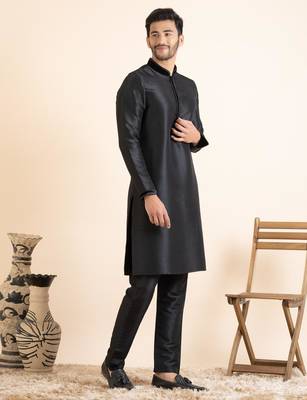 Beige velvet printed cotton jacket kurta set 3