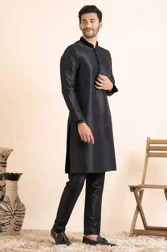 Beige velvet printed cotton jacket kurta set
