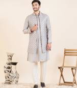 Lilac embroidered long jacket kurta set