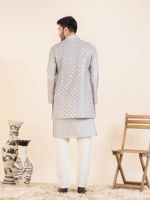 Lilac embroidered long jacket kurta set 2