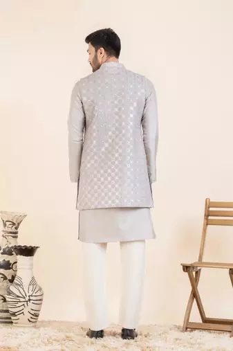 Lilac embroidered long jacket kurta set