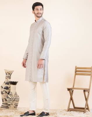 Lilac embroidered long jacket kurta set 3
