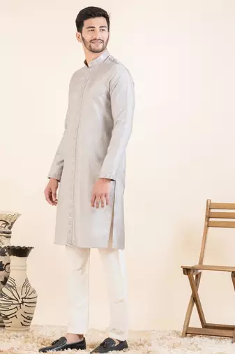 Lilac embroidered long jacket kurta set