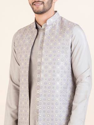 Lilac embroidered long jacket kurta set 5