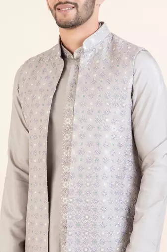 Lilac embroidered long jacket kurta set