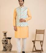 White vibrant cotton printed jacket kurta set