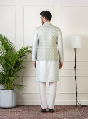 Ivory grey jacquard  jacket kurta set 2