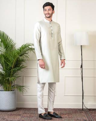 Ivory grey jacquard  jacket kurta set 3