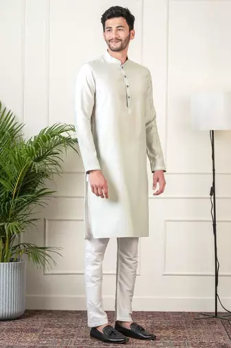 Ivory grey jacquard  jacket kurta set