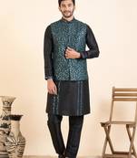 Green embroidered  jacket kurta set
