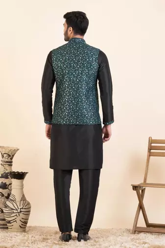 Green embroidered  jacket kurta set