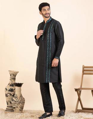 Green embroidered  jacket kurta set 3