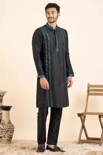 Green embroidered  jacket kurta set