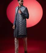 Grey embroidered long jacket kurta set
