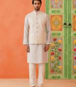 Cream embroidered jacket kurta set