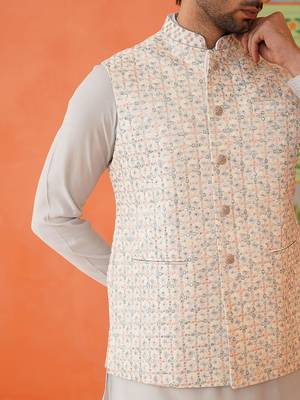 Cream embroidered jacket kurta set 3