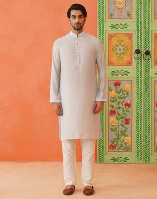Cream embroidered jacket kurta set 5