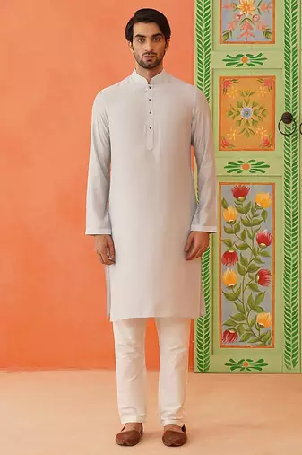 Cream embroidered jacket kurta set