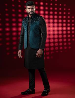Bottle green lazer cut jacket kurta set 1