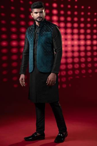 Bottle green lazer cut jacket kurta set