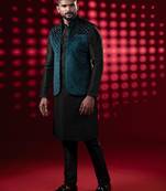 Bottle green lazer cut jacket kurta set