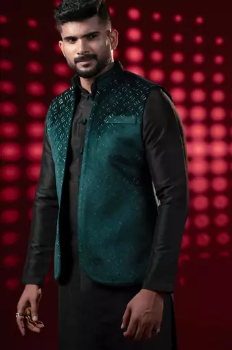 Bottle green lazer cut jacket kurta set