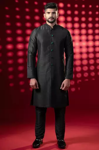 Bottle green lazer cut jacket kurta set