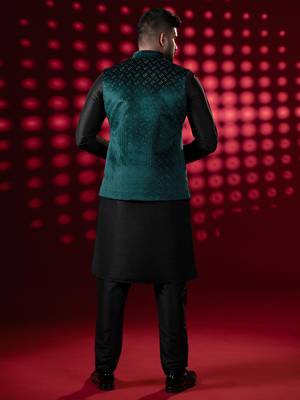 Bottle green lazer cut jacket kurta set 5