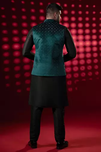 Bottle green lazer cut jacket kurta set