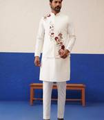 Tanzeel khan in white cotton embroidered jacket kurta set