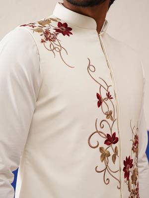 Tanzeel khan in white cotton embroidered jacket kurta set 2
