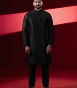 Black silk embroidered jacket kurta set