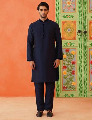 Navy grey jacquard jacket kurta set 5