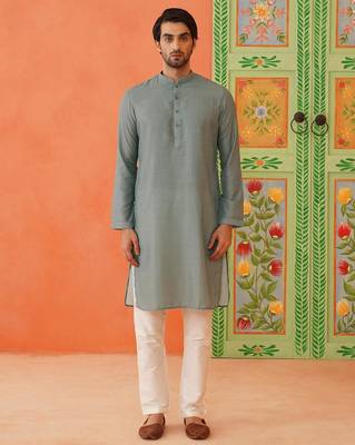 Grey bandhani print ceremonial jacket kurta set 4