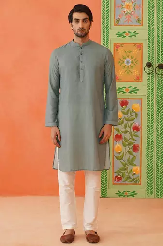 Grey bandhani print ceremonial jacket kurta set