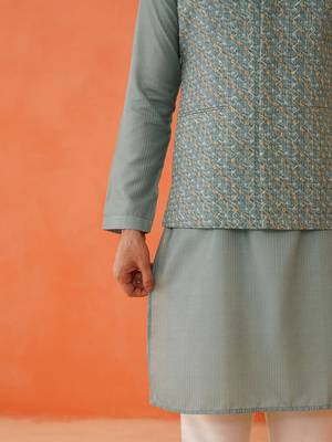 Grey bandhani print ceremonial jacket kurta set 5