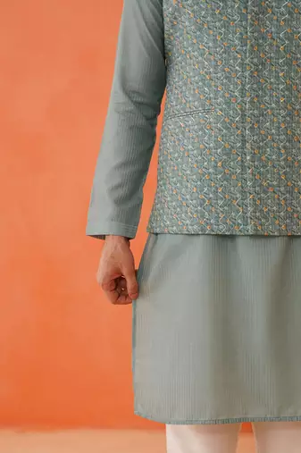 Grey bandhani print ceremonial jacket kurta set