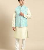 Light pastel blue linen jacket with kurta set