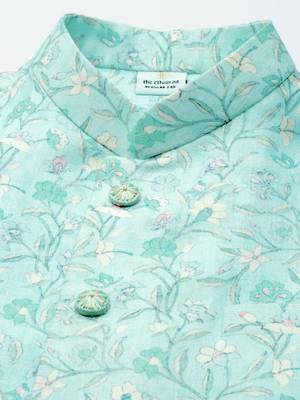 Light pastel blue linen jacket with kurta set 2