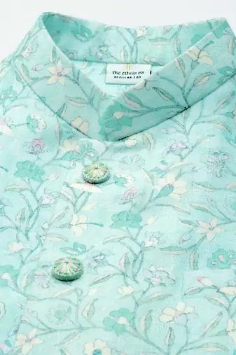 Light pastel blue linen jacket with kurta set
