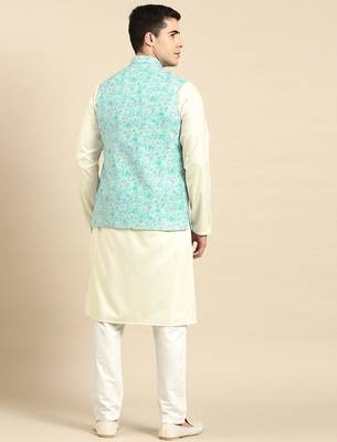 Light pastel blue linen jacket with kurta set 4