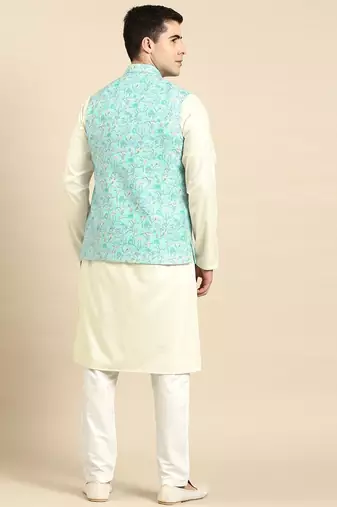 Light pastel blue linen jacket with kurta set
