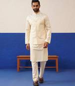 Cream embroidered jacket kurta set